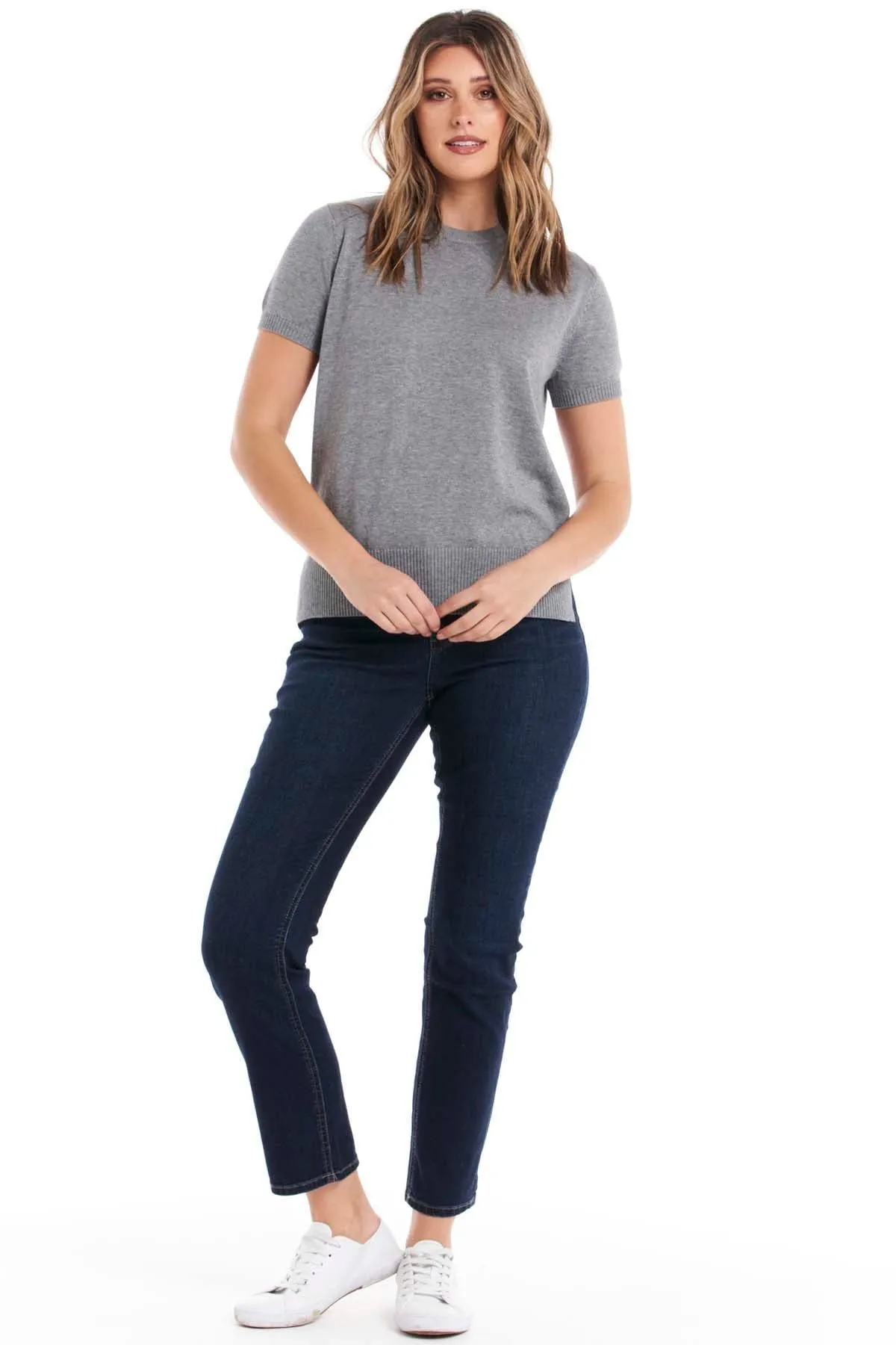 Betty Basics Antonia Knit Tee in Slate Grey