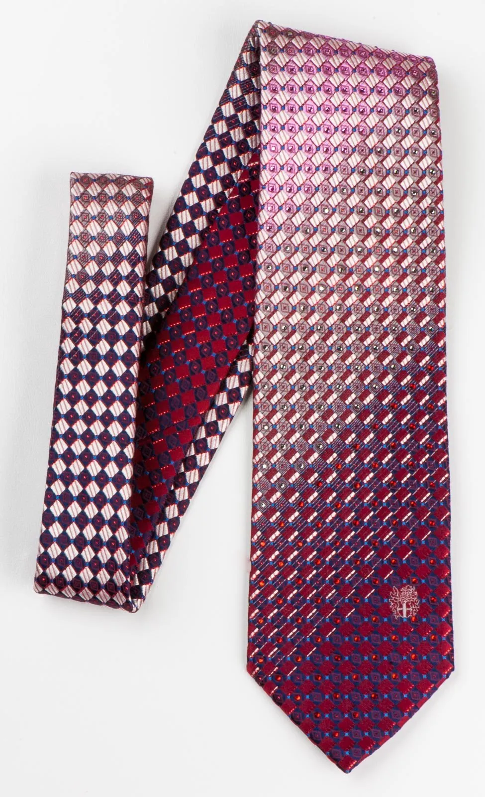 Daks Silk Necktie Burgundy Beige Checked Design With Red Sparkles & Rhinestones