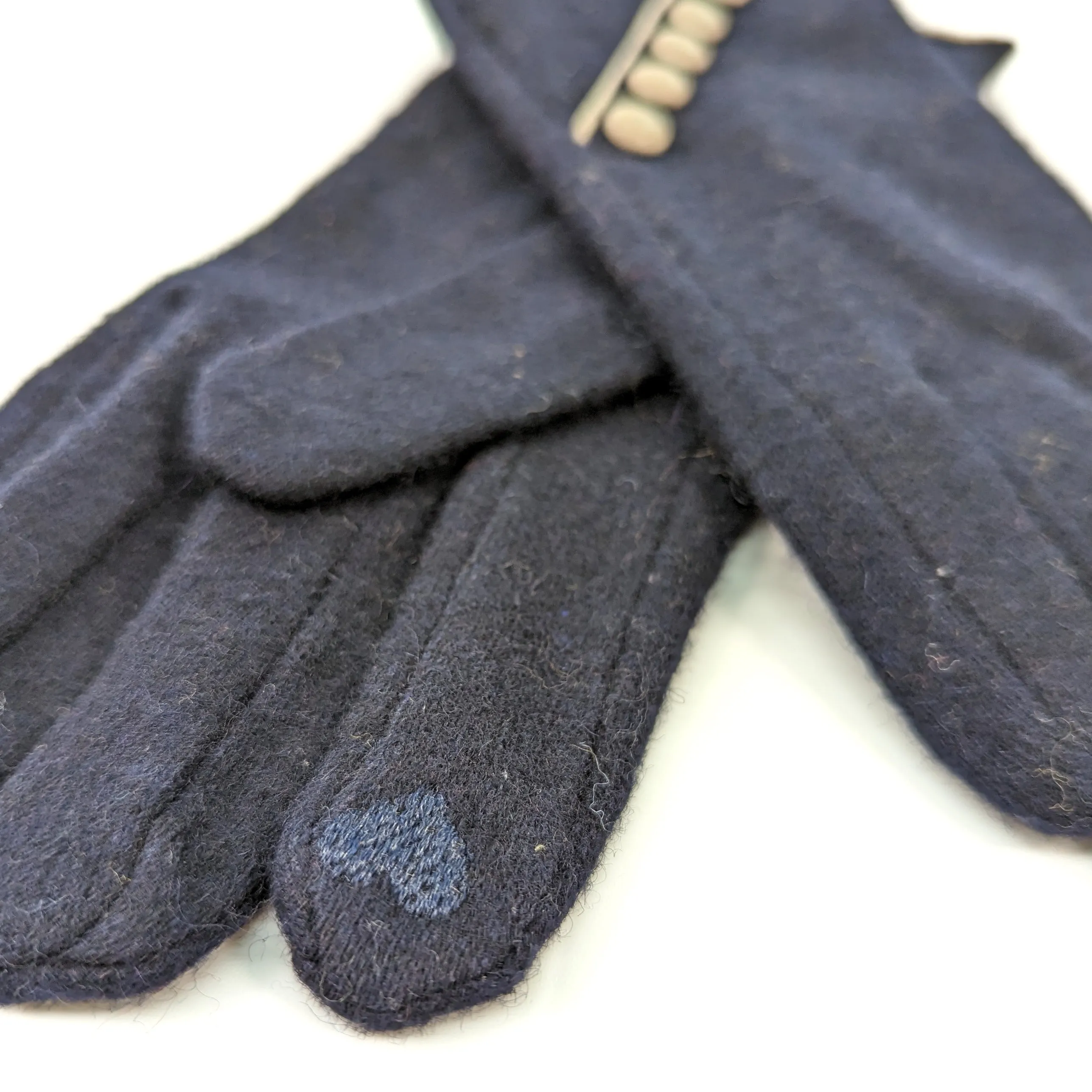 Diagonal Button Detail Glove - Navy Blue