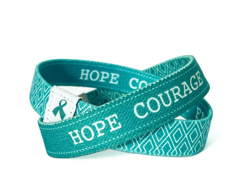 Eco Elastic Teal Hope Courage Faith Cloth Wristband - 8" Adult