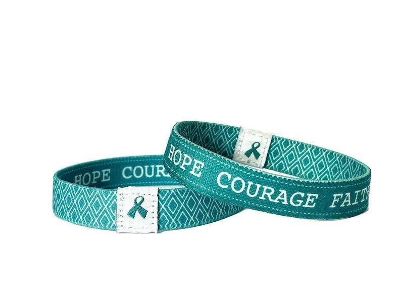 Eco Elastic Teal Hope Courage Faith Cloth Wristband - 8" Adult