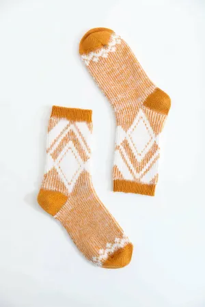 Faux Mohair Aztec Pattern Socks- Mustard