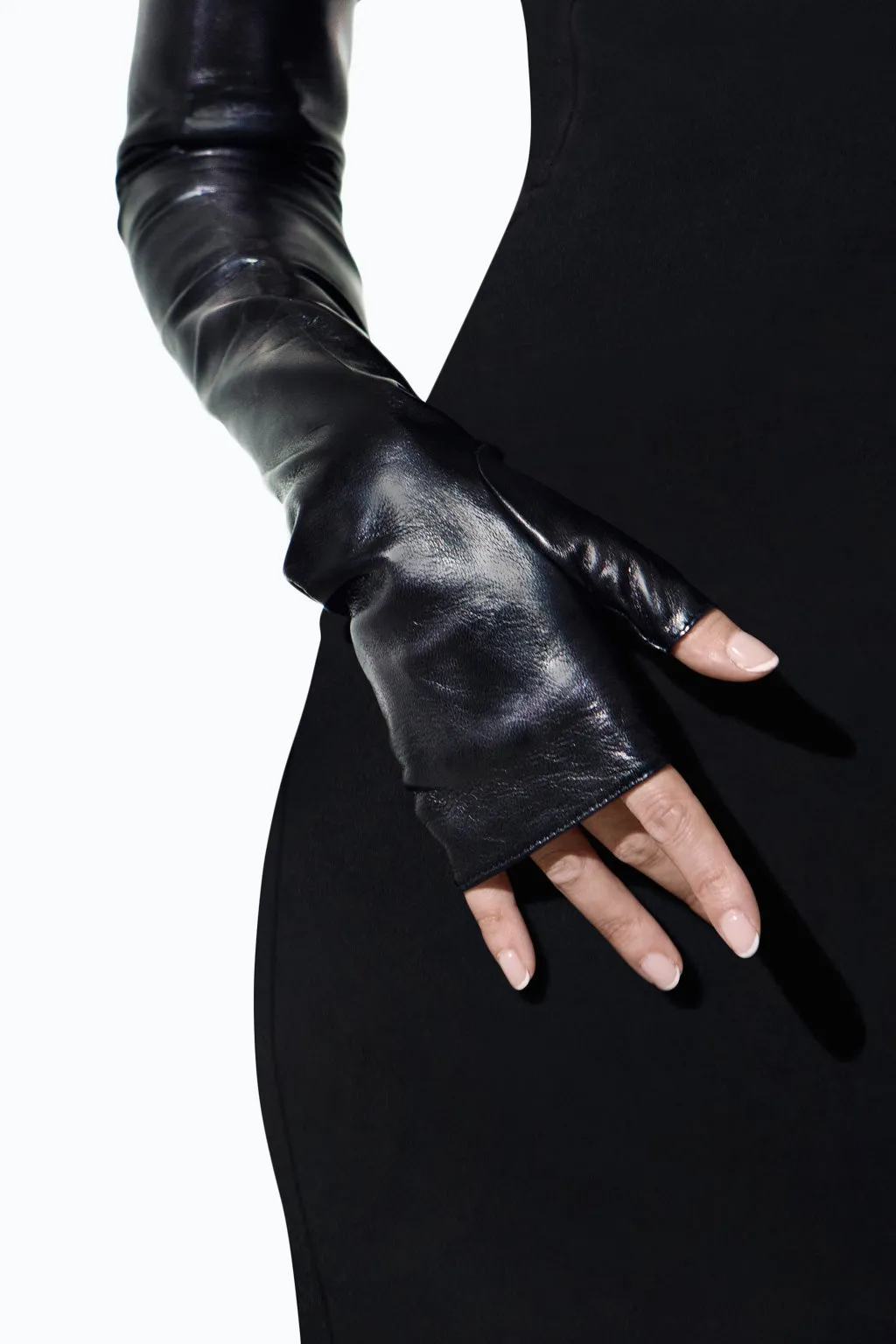 Fingerless leather opera gloves
