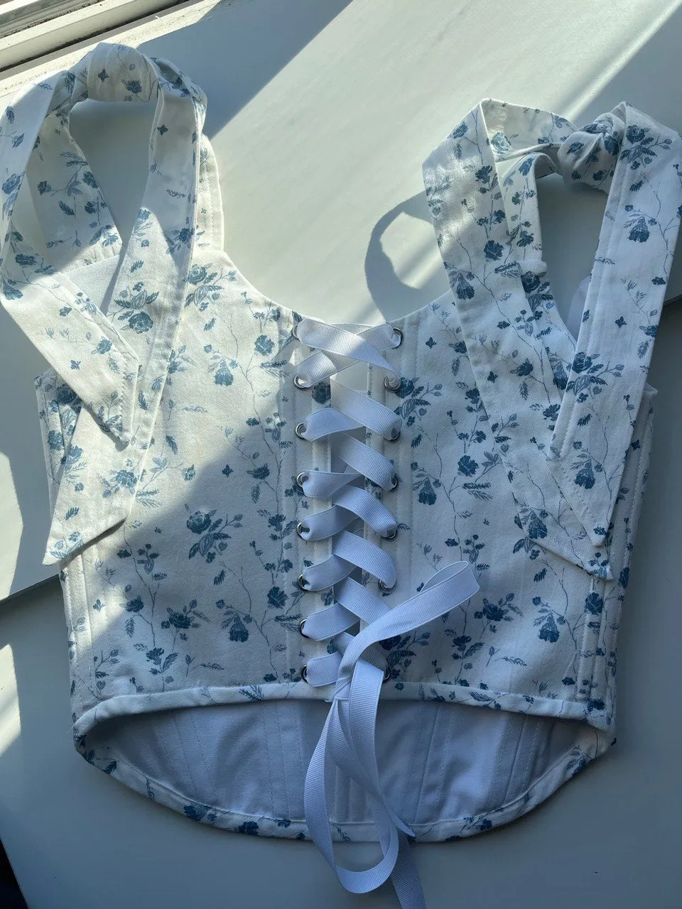 Floral corset with shoulder tie, size S/M
