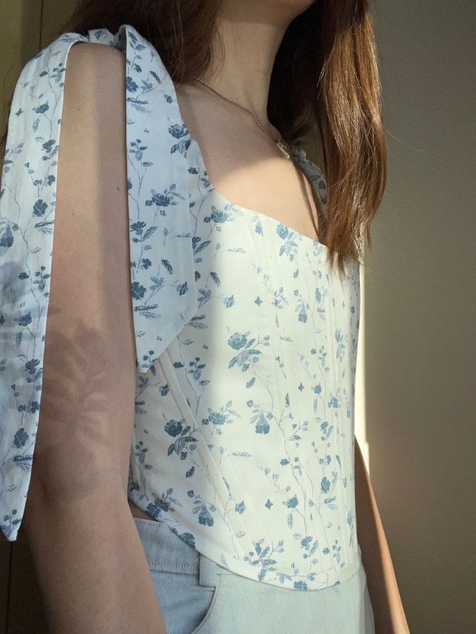 Floral corset with shoulder tie, size S/M