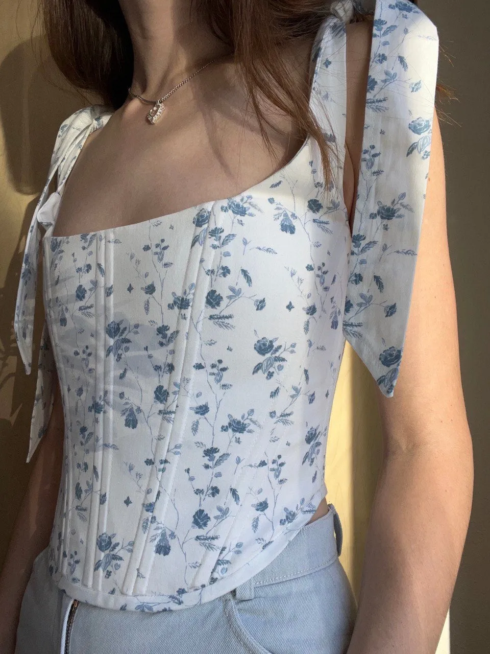 Floral corset with shoulder tie, size S/M