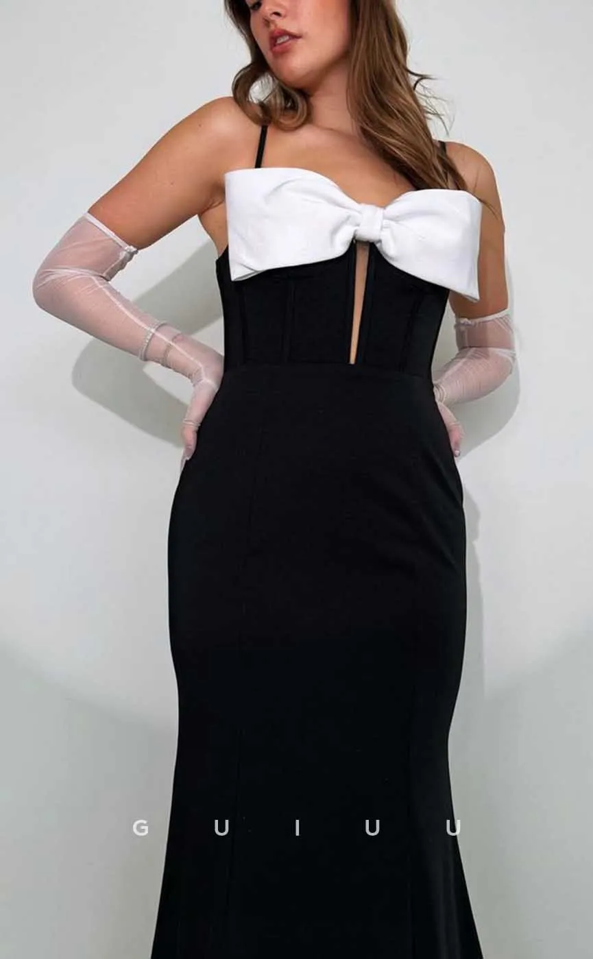 G4344 - Chic & Modern Trumpet Straps Evening Gown Prom Dress with Bows and Long Gloves