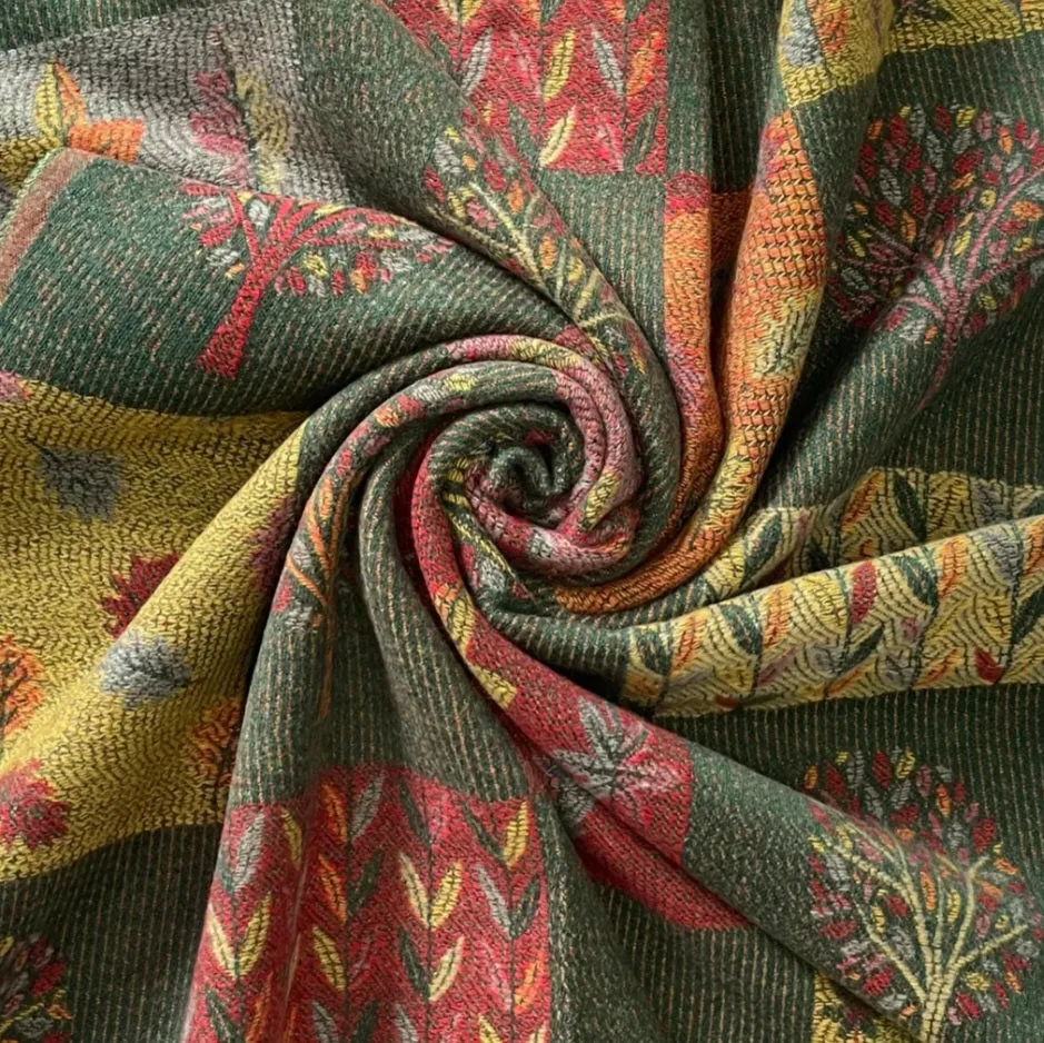 Green Reversible Patchwork Tree Scarf