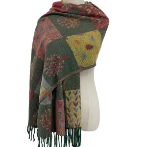 Green Reversible Patchwork Tree Scarf
