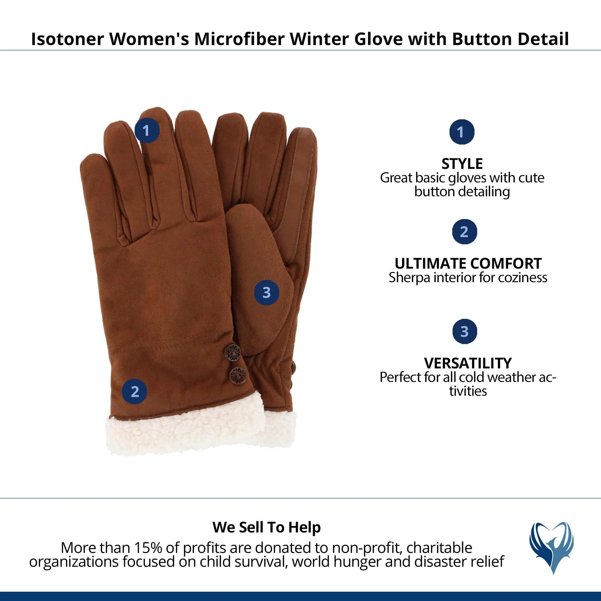 Isotoner Women's Microfiber Winter Glove with Button Detail