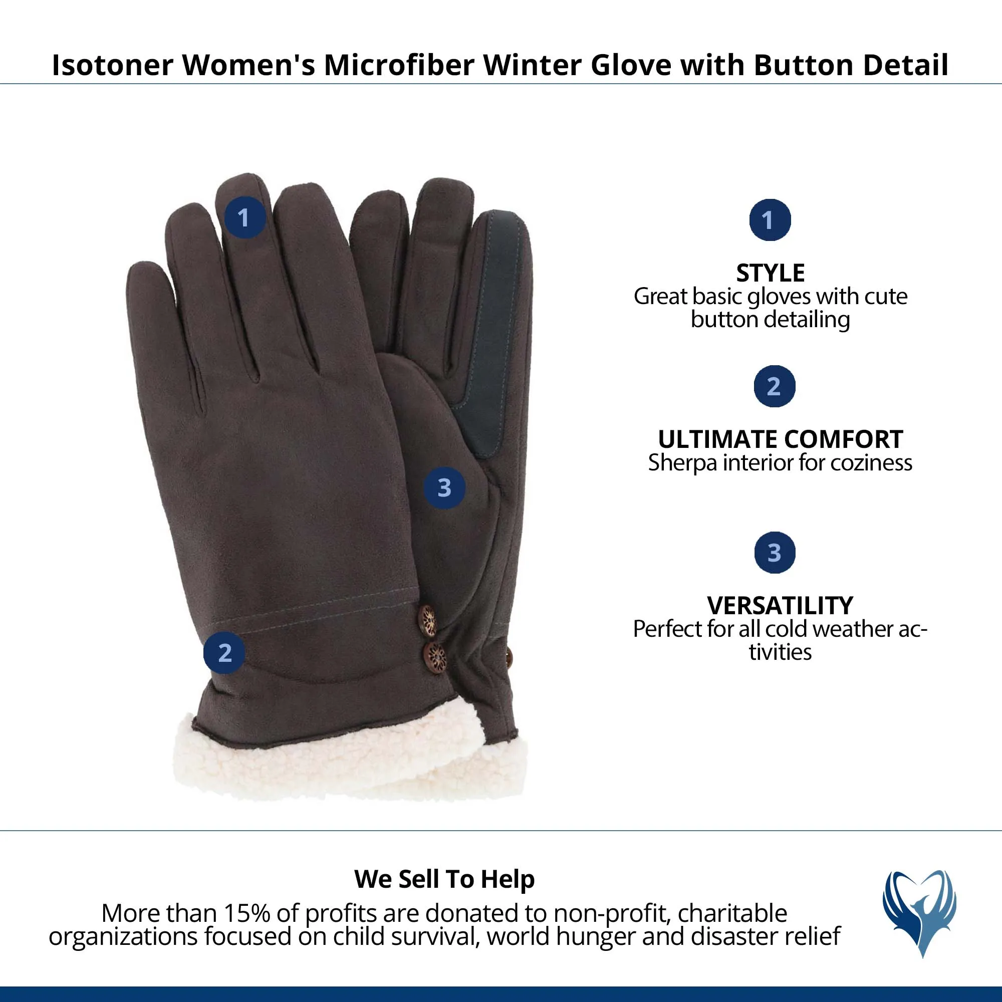 Isotoner Women's Microfiber Winter Glove with Button Detail