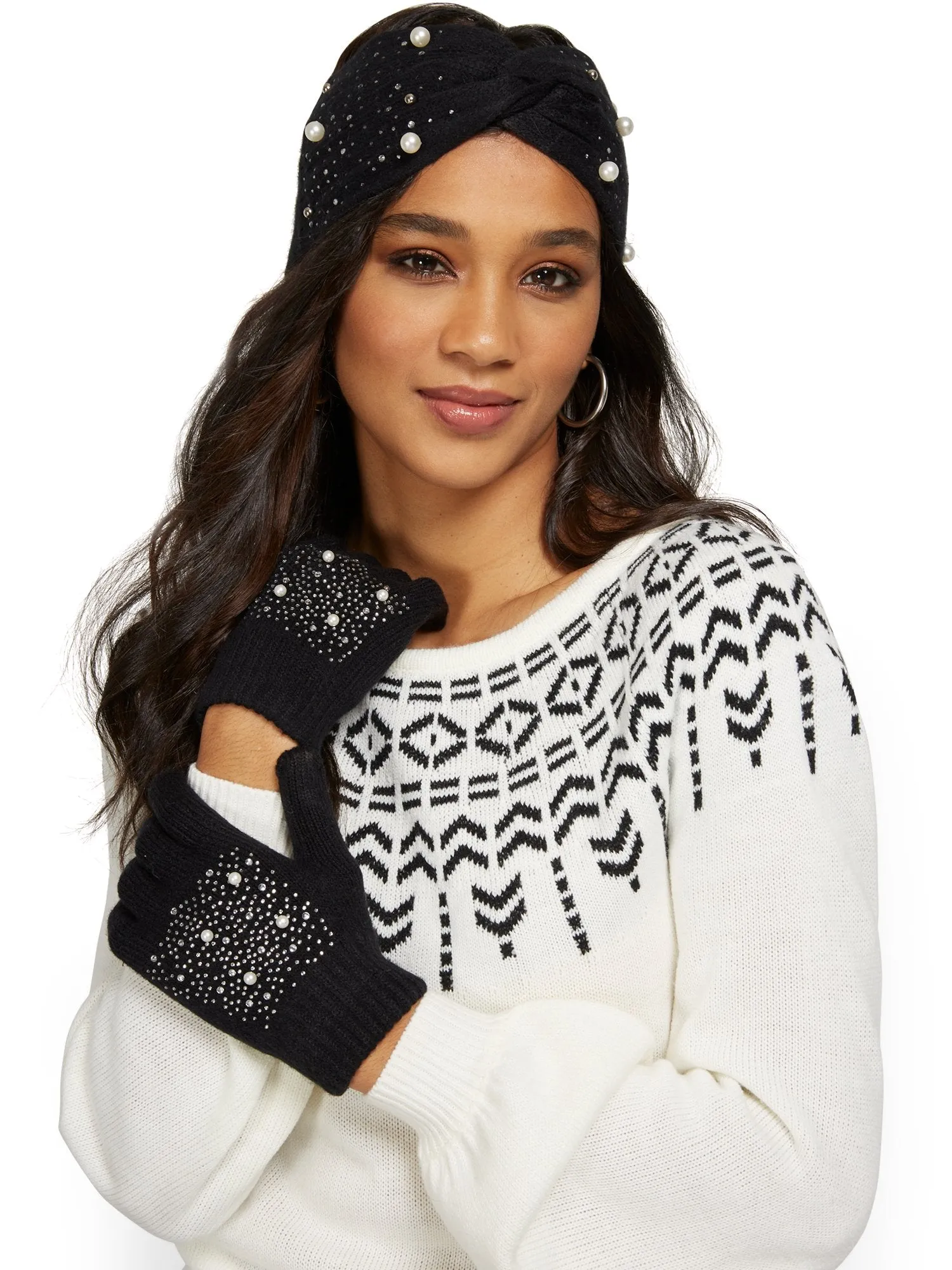 Jeweled Knit Gloves