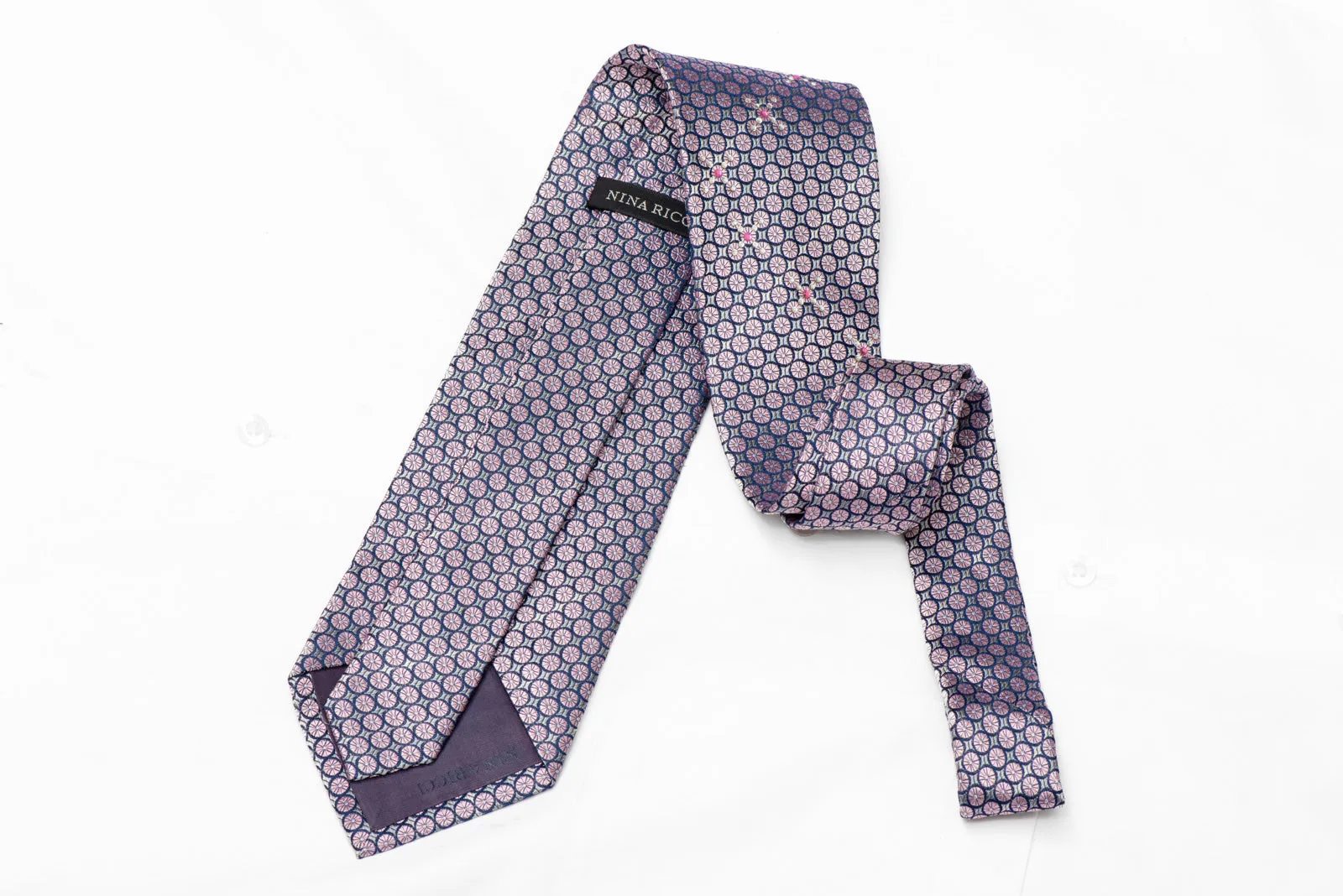 Mauve Silver Geometric Rhinestone Silk Necktie