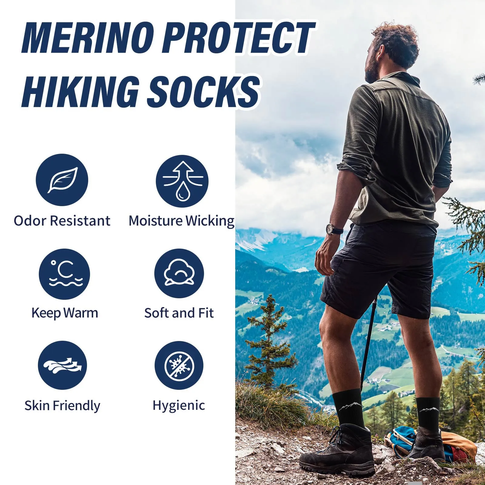 Men's Merino Hike Crew Socks Black - 1 Pair