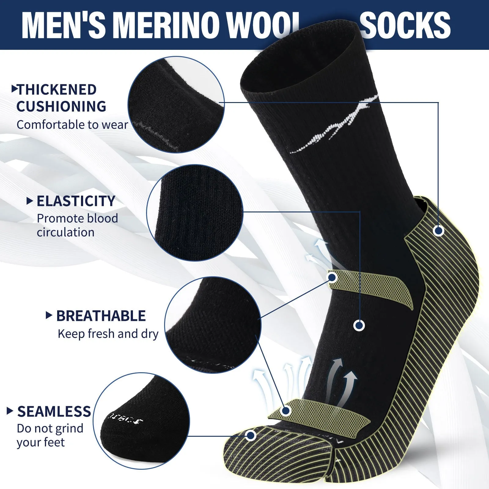 Men's Merino Hike Crew Socks Black - 1 Pair