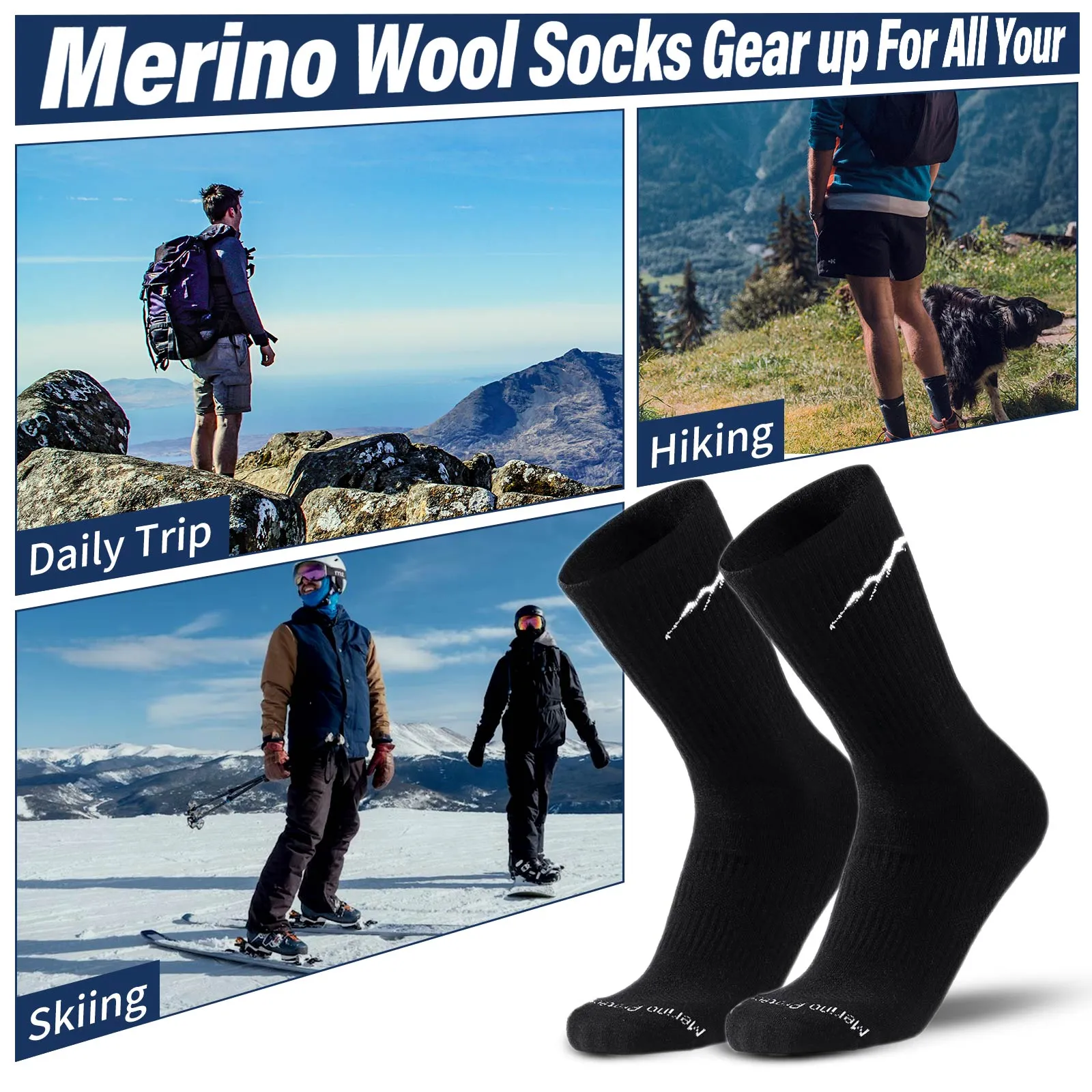 Men's Merino Hike Crew Socks Black - 1 Pair
