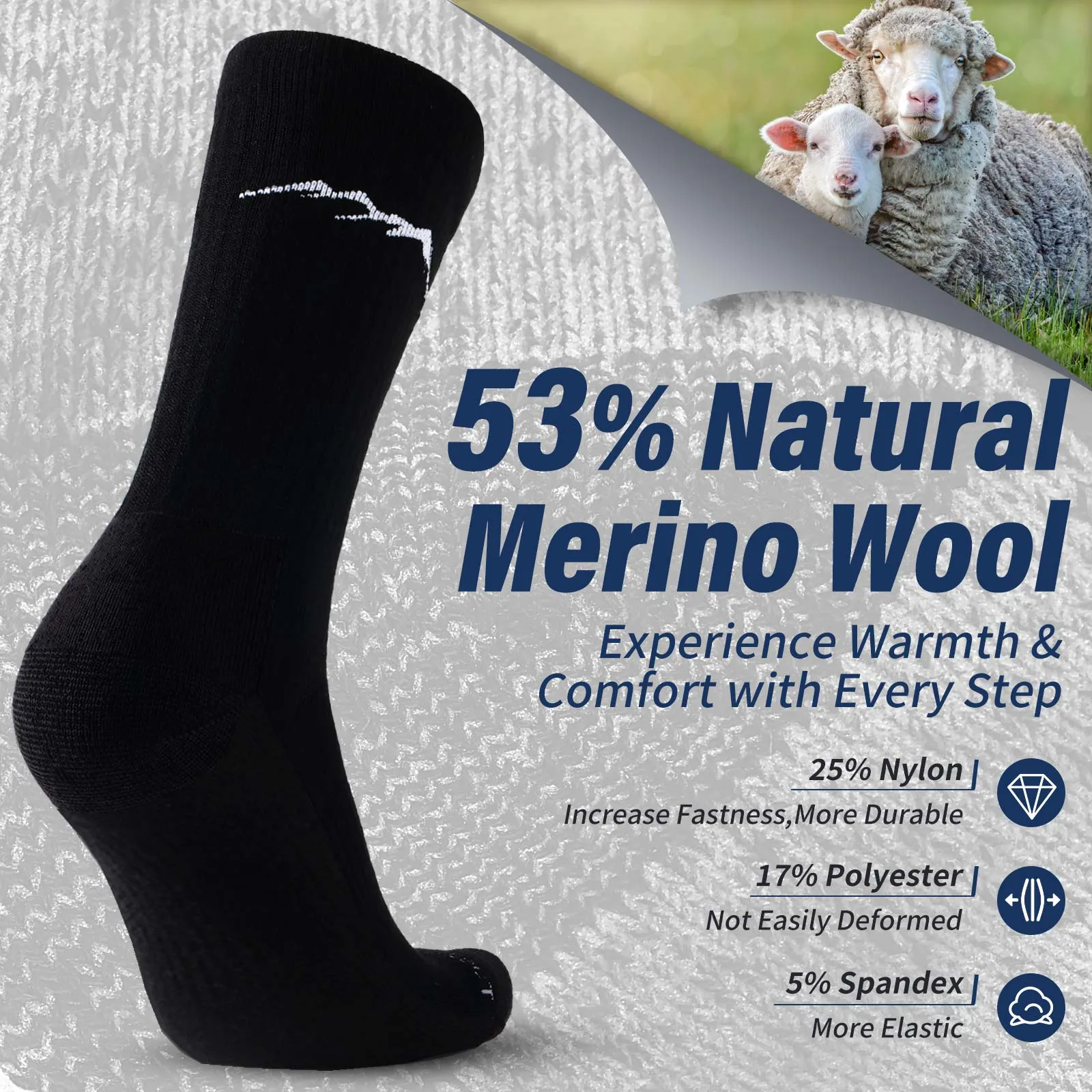 Men's Merino Hike Crew Socks Black - 4 Pairs