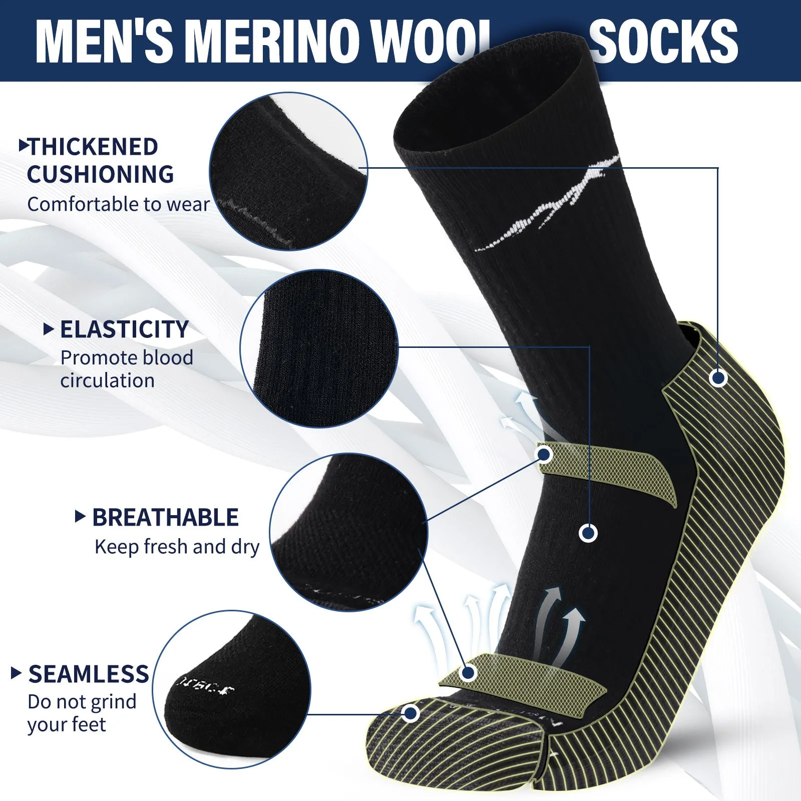 Men's Merino Hike Crew Socks Black - 4 Pairs