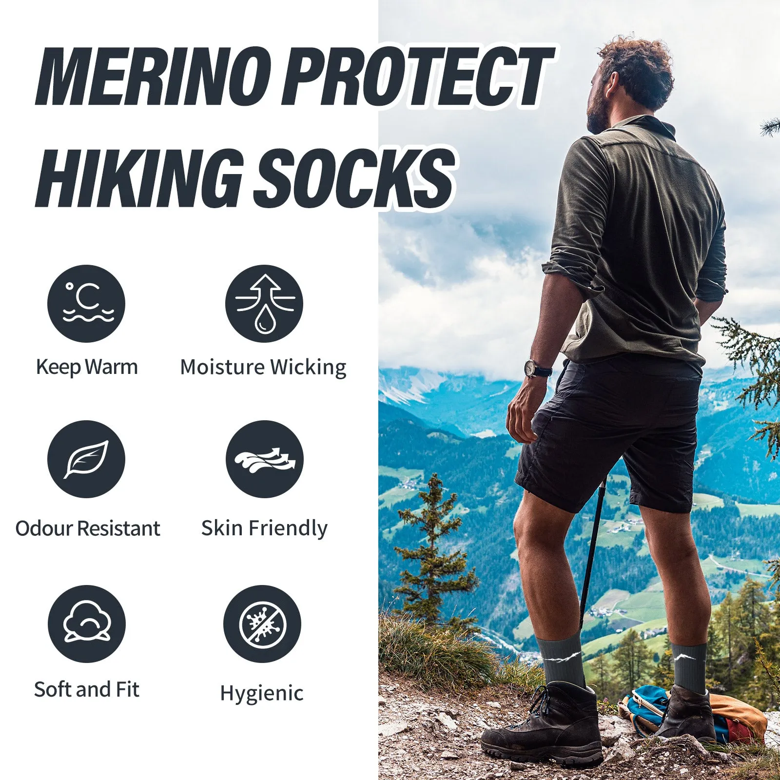 Men's Merino Hike Crew Socks Charcoal Gray - 4 Pairs