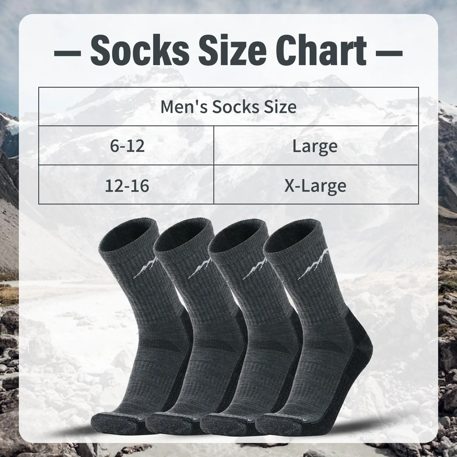 Men's Merino Hike Crew Socks Charcoal Gray - 4 Pairs
