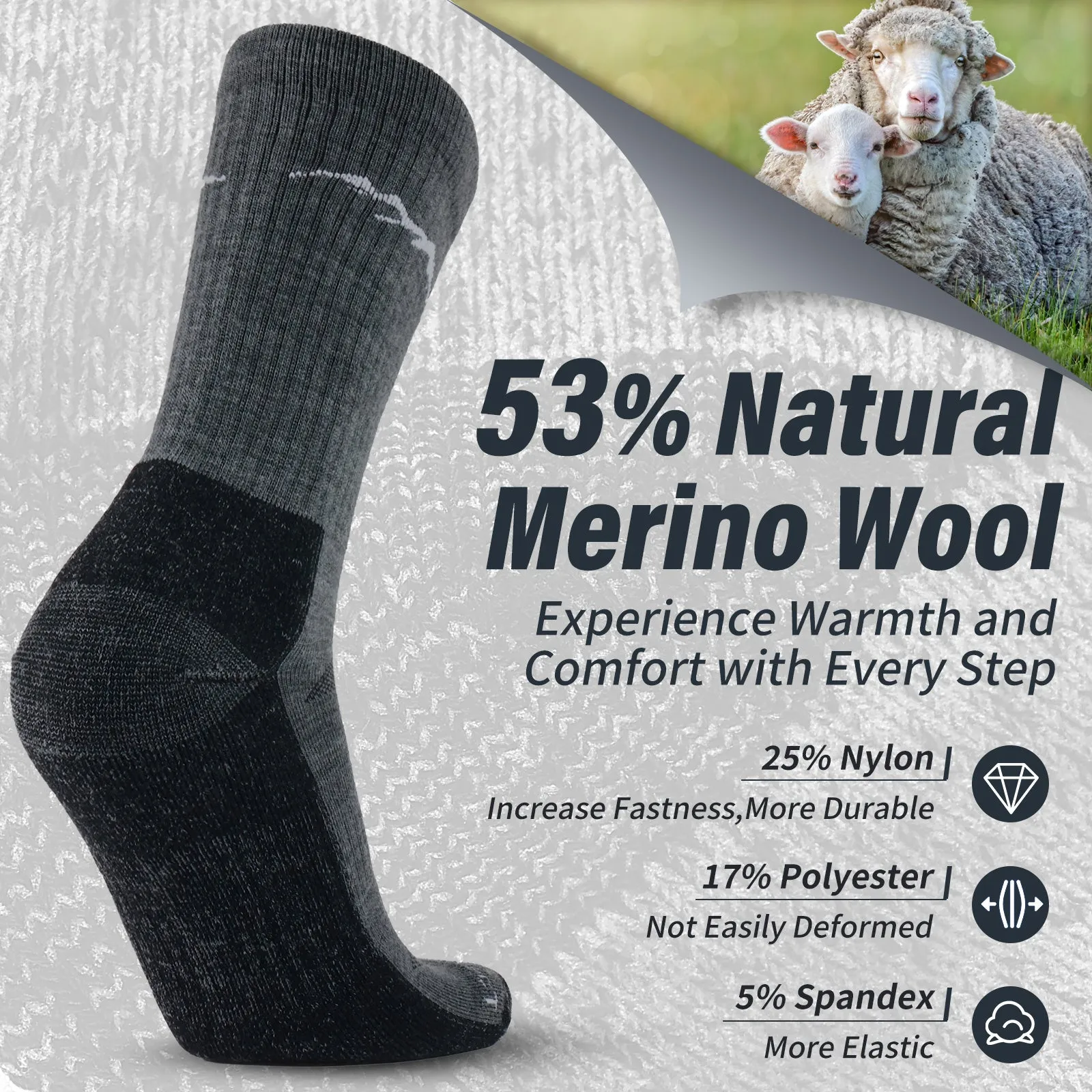 Men's Merino Hike Crew Socks Charcoal Gray - 4 Pairs
