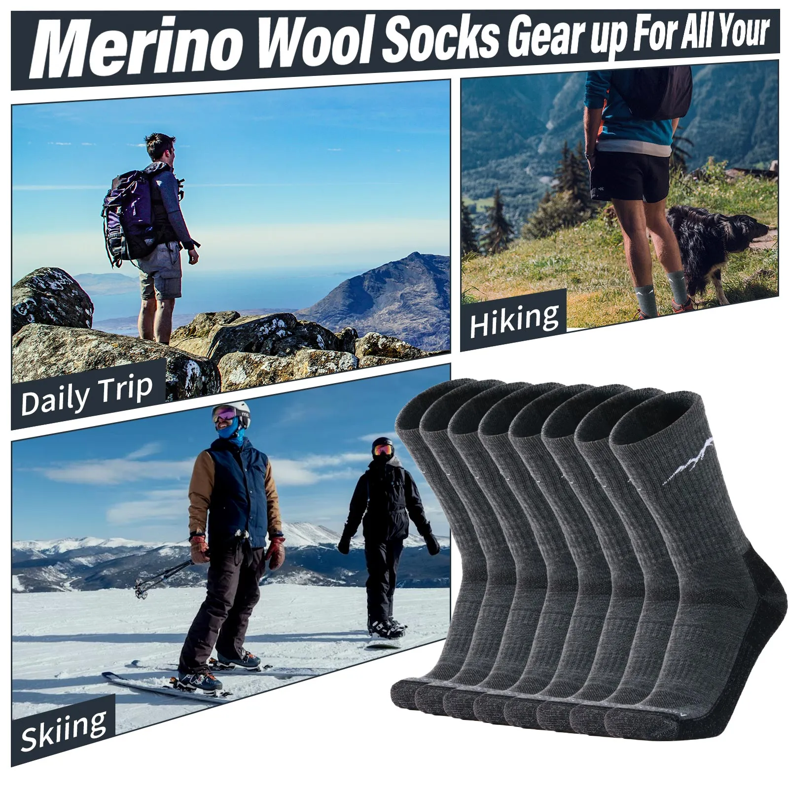 Men's Merino Hike Crew Socks Charcoal Gray - 4 Pairs