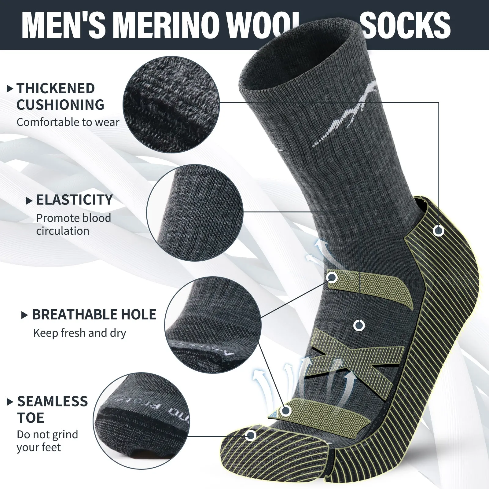 Men's Merino Hike Crew Socks Charcoal Gray - 4 Pairs