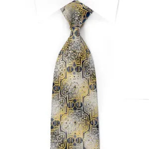 Metro City Men's Crystal Silk Necktie Silver Gold Damask On Navy With Gold Sparkles
