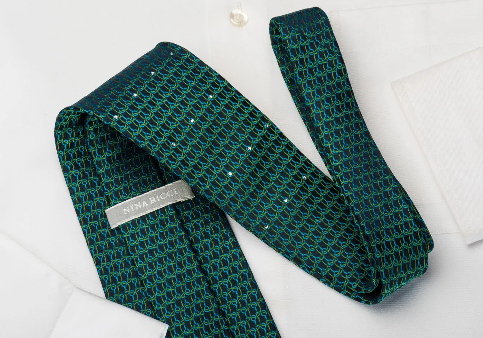 Nina Ricci Silk Tie Chainmail On Green With Rhinestones