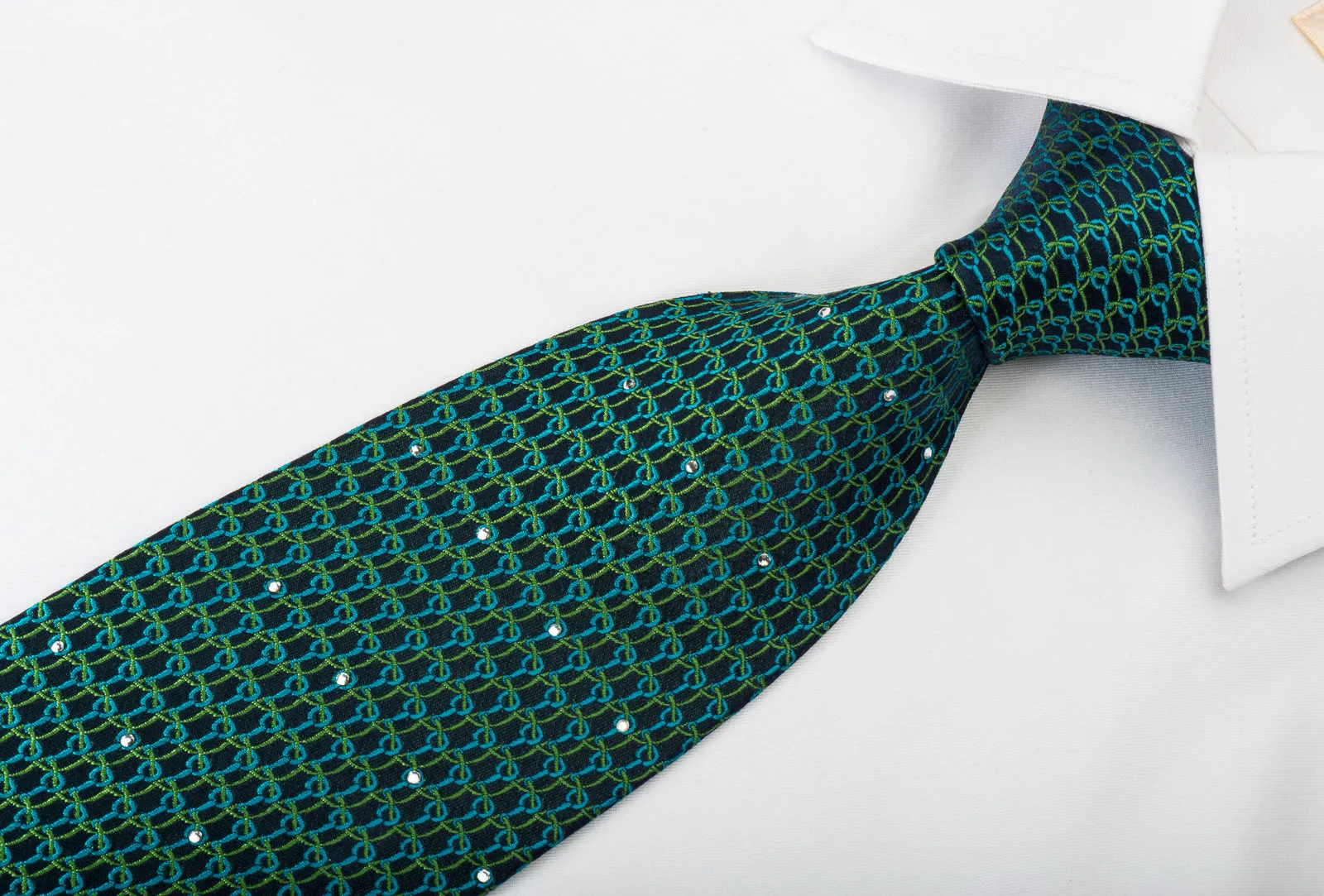 Nina Ricci Silk Tie Chainmail On Green With Rhinestones