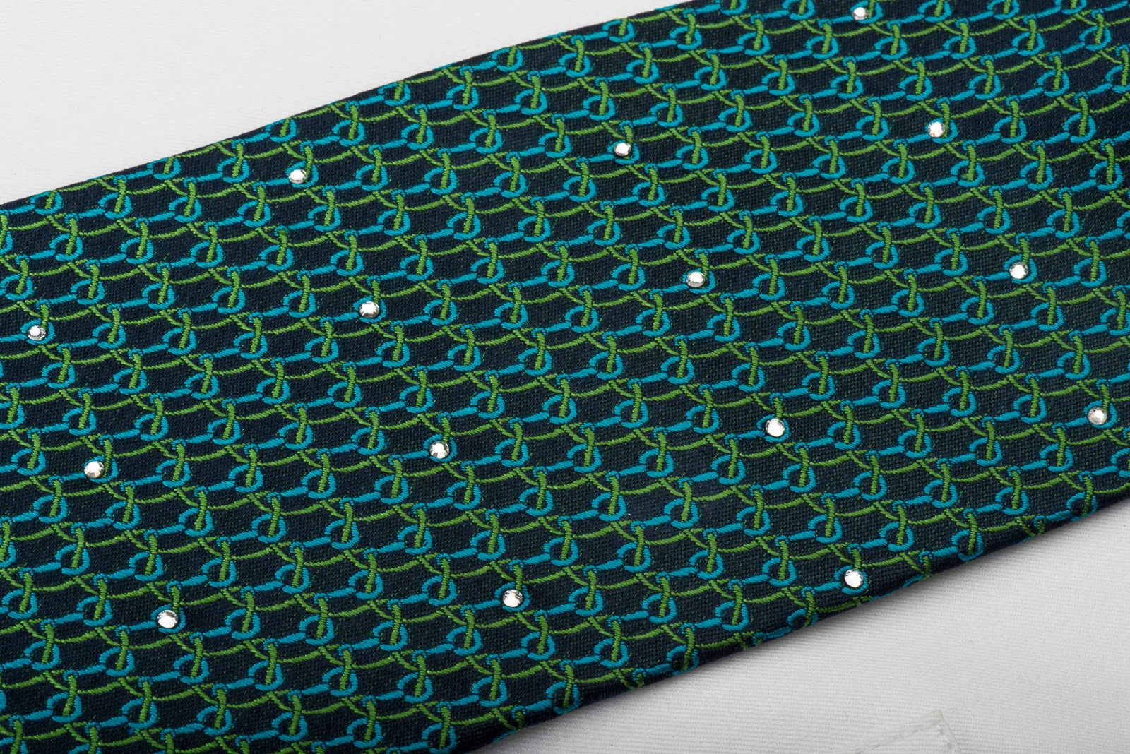 Nina Ricci Silk Tie Chainmail On Green With Rhinestones