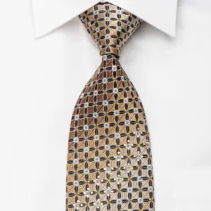 Park Land Men's Silk Necktie Trellis On Beige Brown Sparkling With Rhinestones