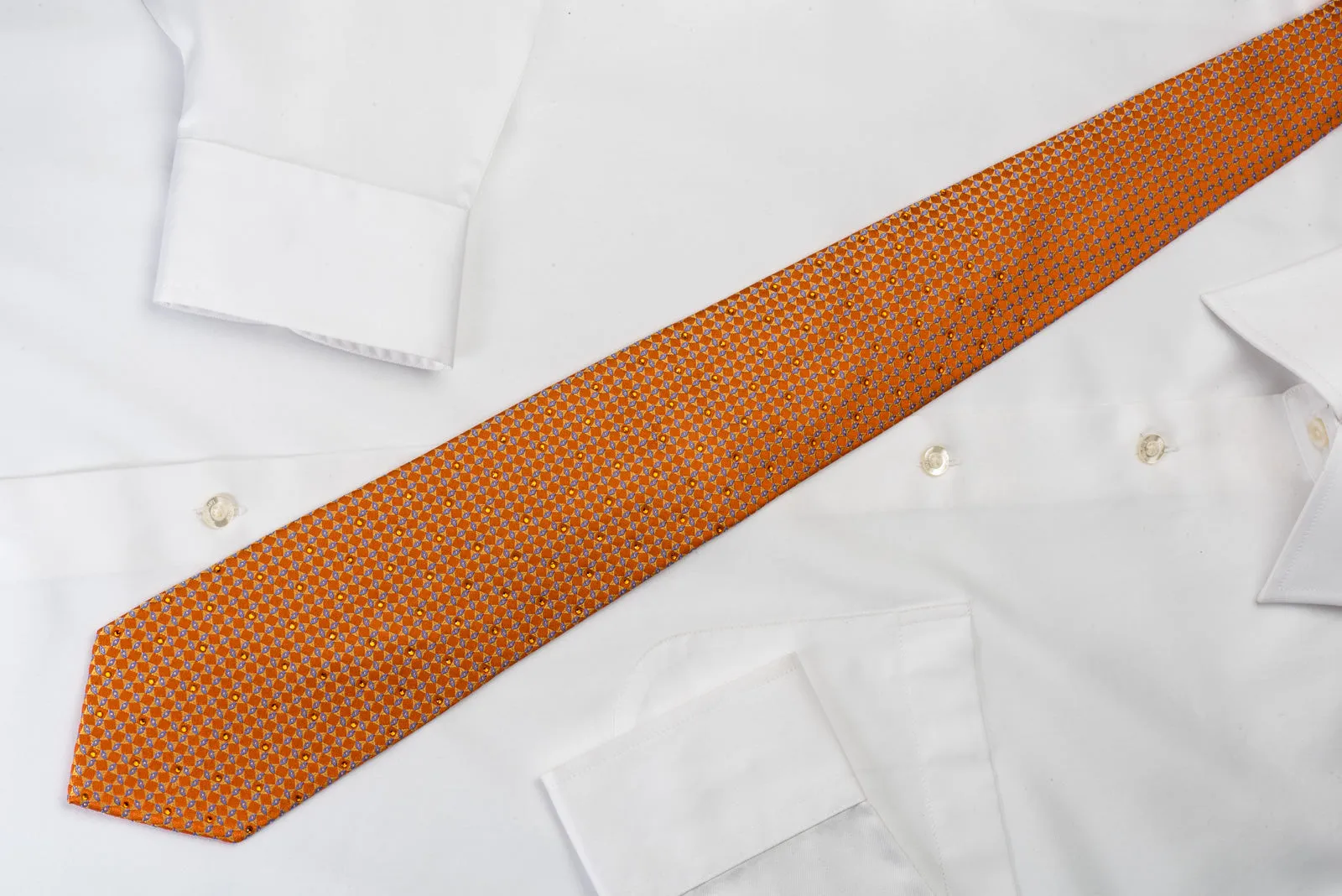 Perry Ellis Rhinestone Necktie Geometric Design On Orange Silk