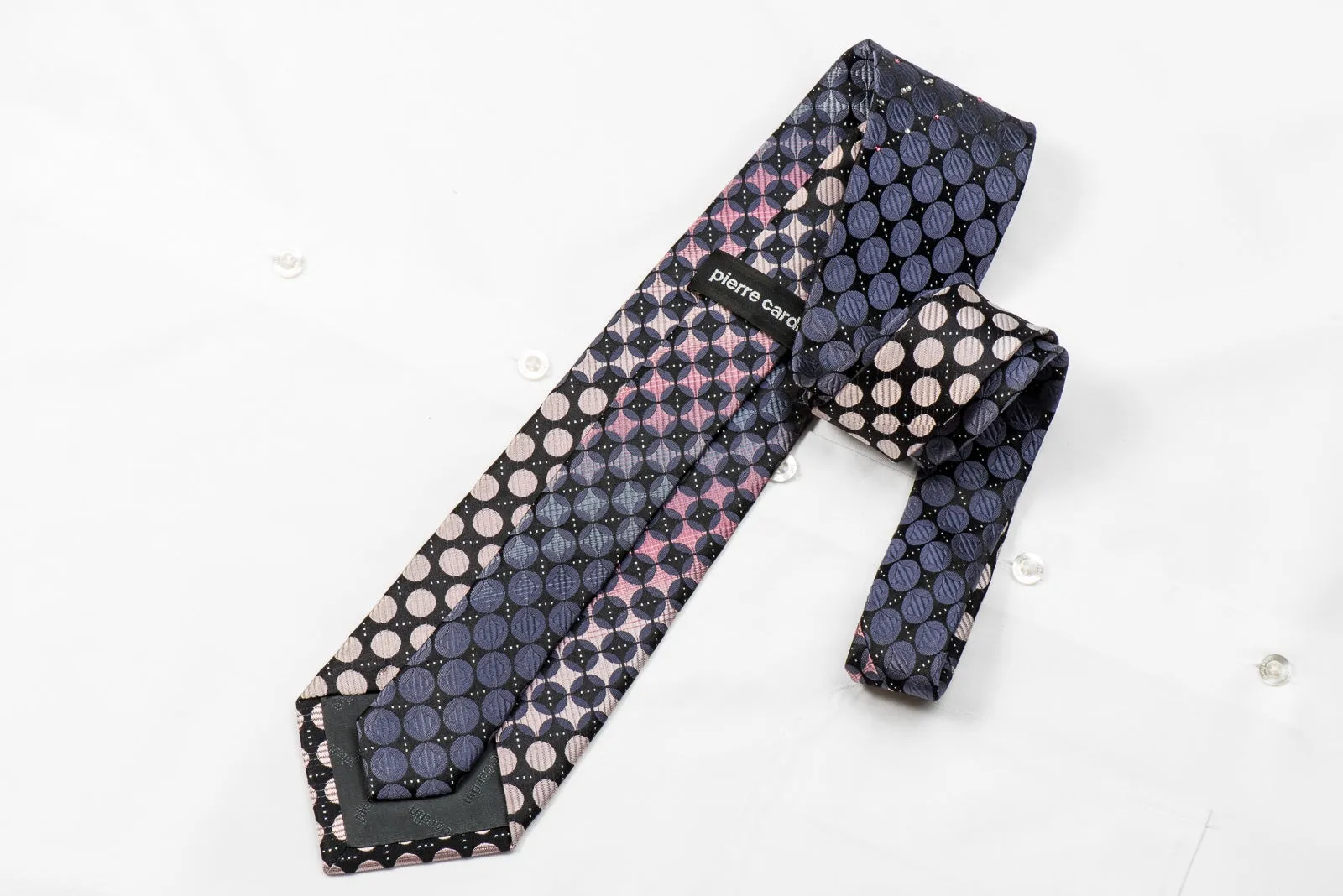 Pierre Cardin Men's Crystal Silk Tie Blue Pink Circles On Black With Silver Sparkles