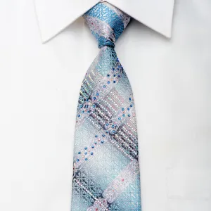 Pierre Cardin Men's Silk Necktie Blue Cartouche On Silver Sparkling With Rhinestones