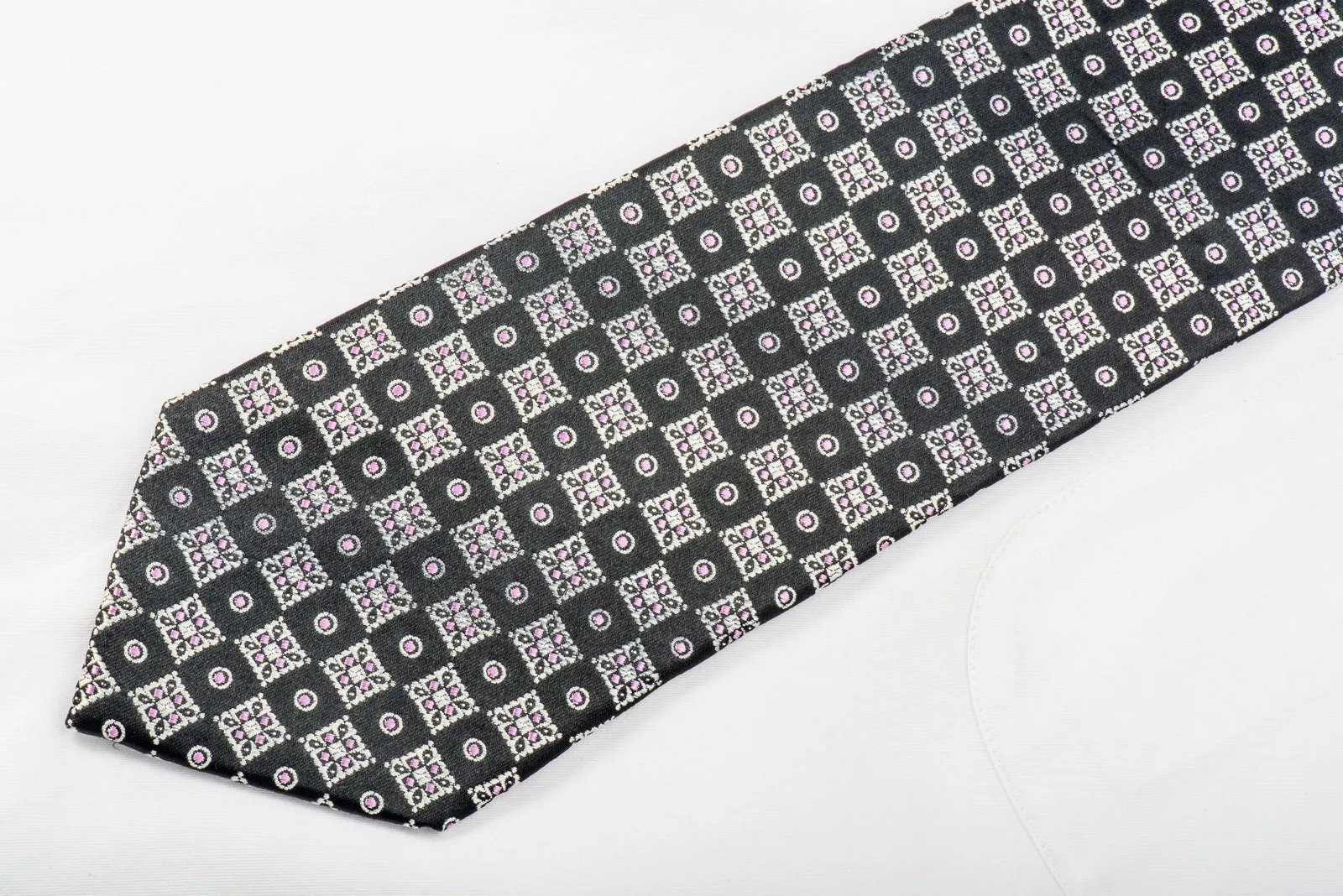 Renoma Men's Silk Tie Silver Checker On Black With Silver Sparkles