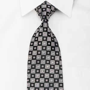 Renoma Men's Silk Tie Silver Checker On Black With Silver Sparkles