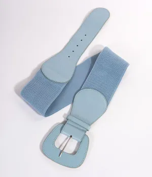 Retro Style Light Blue Leatherette Wide Elastic Cinch Belt