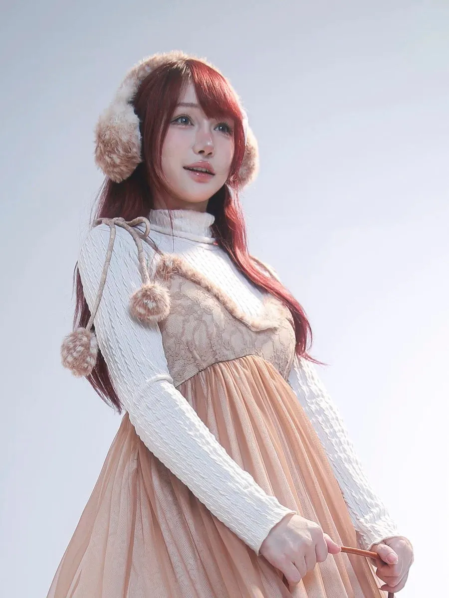 [Rose Island] Fairy Spirit Little Deer in flower field faux fur earmuffs ear warmer
