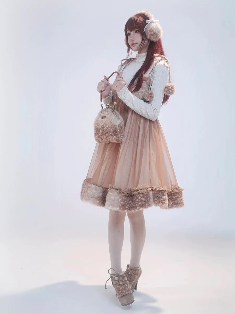 [Rose Island] Fairy Spirit Little Deer in flower field faux fur earmuffs ear warmer