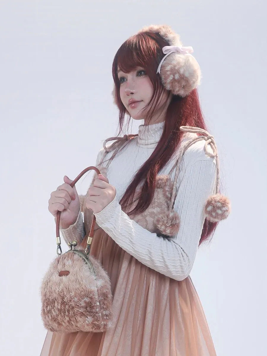 [Rose Island] Fairy Spirit Little Deer in flower field faux fur earmuffs ear warmer