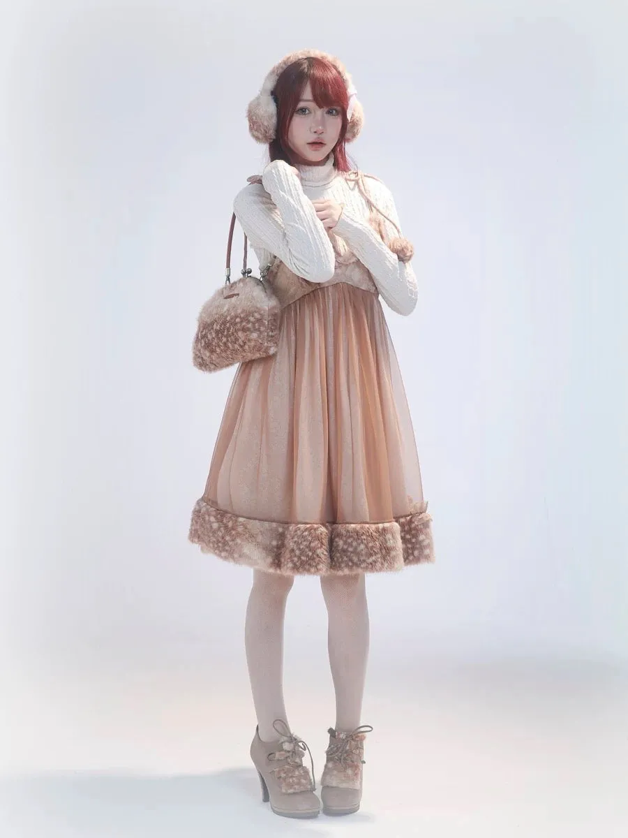 [Rose Island] Fairy Spirit Little Deer in flower field faux fur earmuffs ear warmer