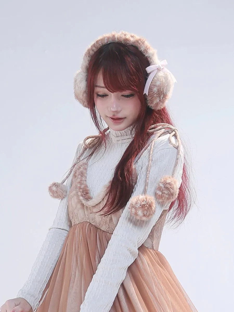 [Rose Island] Fairy Spirit Little Deer in flower field faux fur earmuffs ear warmer