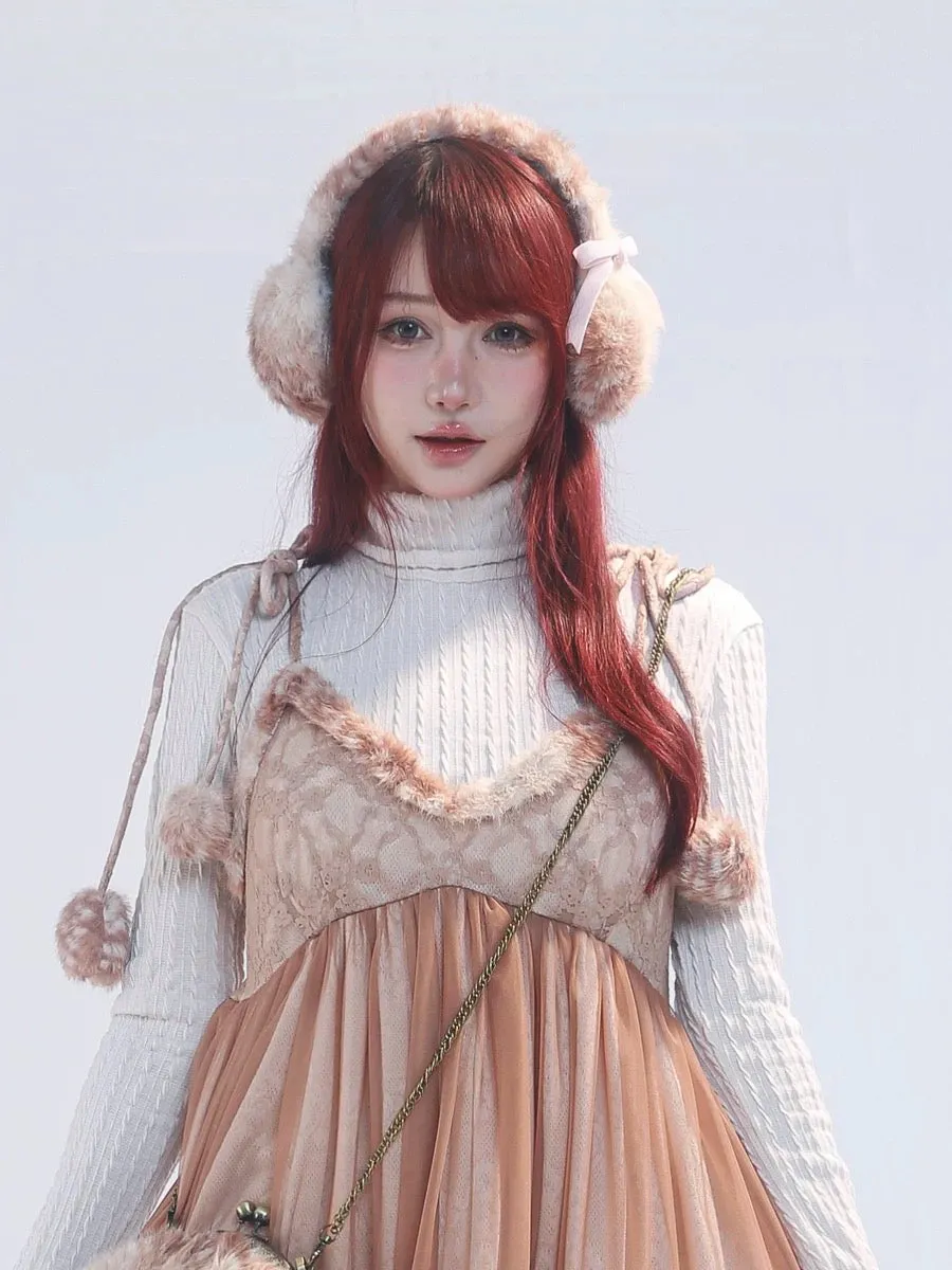 [Rose Island] Fairy Spirit Little Deer in flower field faux fur earmuffs ear warmer