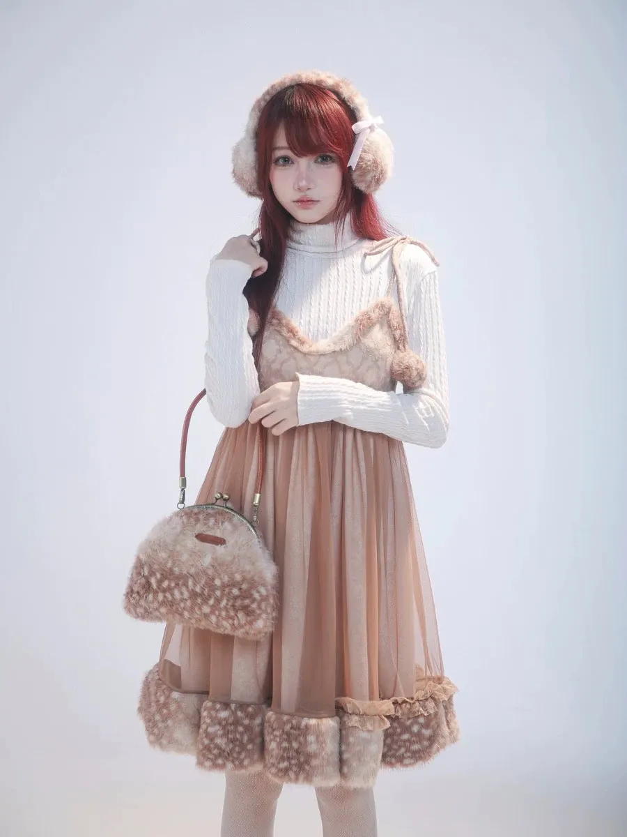 [Rose Island] Fairy Spirit Little Deer in flower field faux fur earmuffs ear warmer