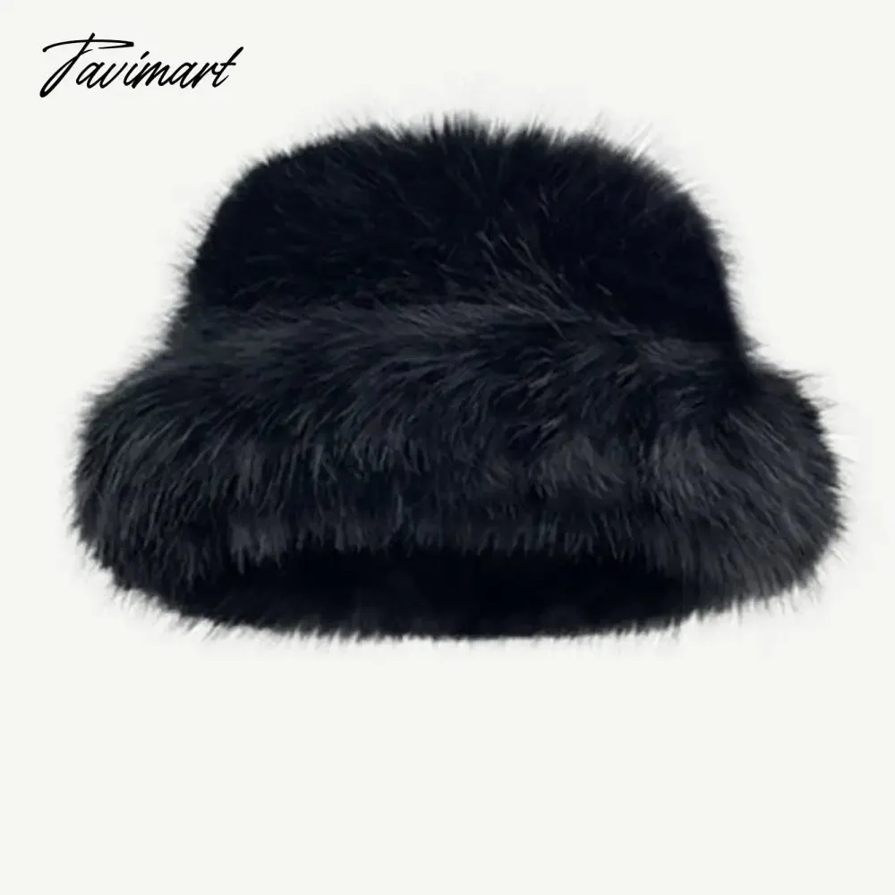 Tavimart Fluffy Faux Fur Bucket Hat Winter Padded Hat Ear Protection Basin Hat Japanese Warm Cold-proof Hat Thicken Fashion Earmuffs Hat