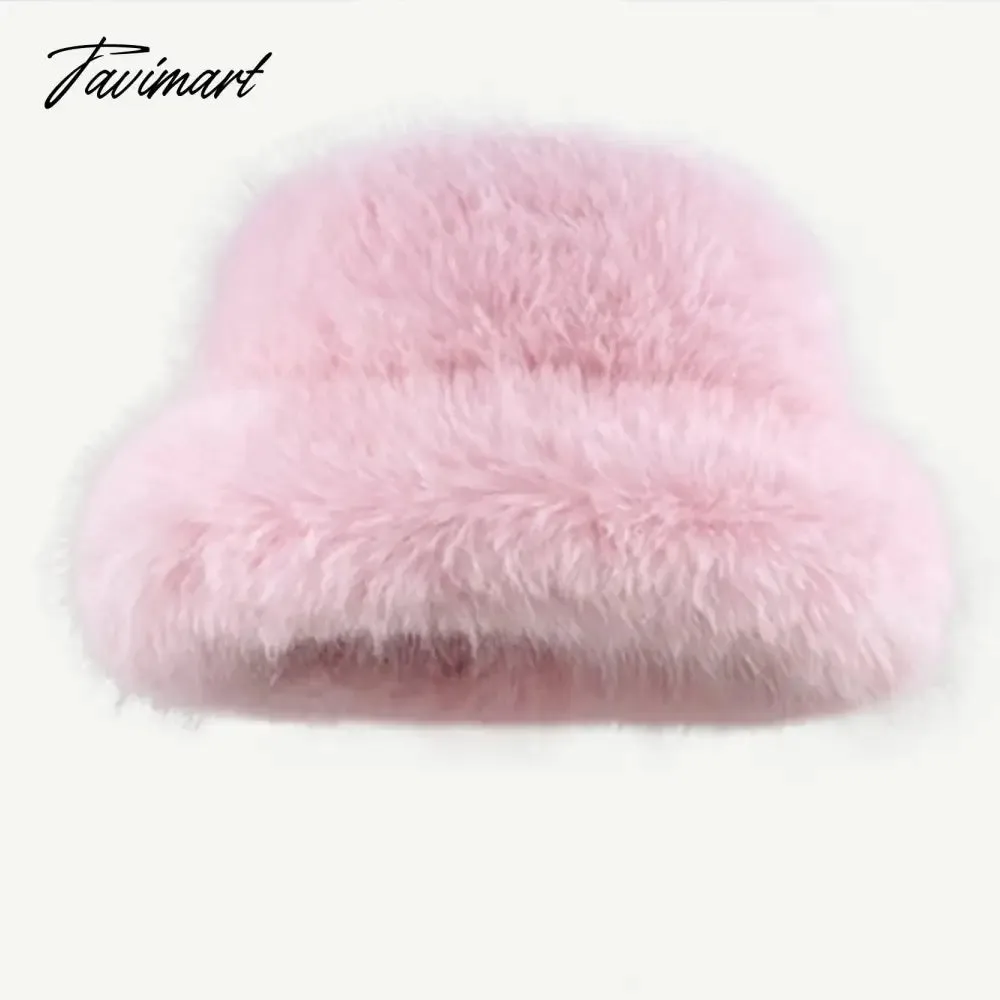 Tavimart Fluffy Faux Fur Bucket Hat Winter Padded Hat Ear Protection Basin Hat Japanese Warm Cold-proof Hat Thicken Fashion Earmuffs Hat