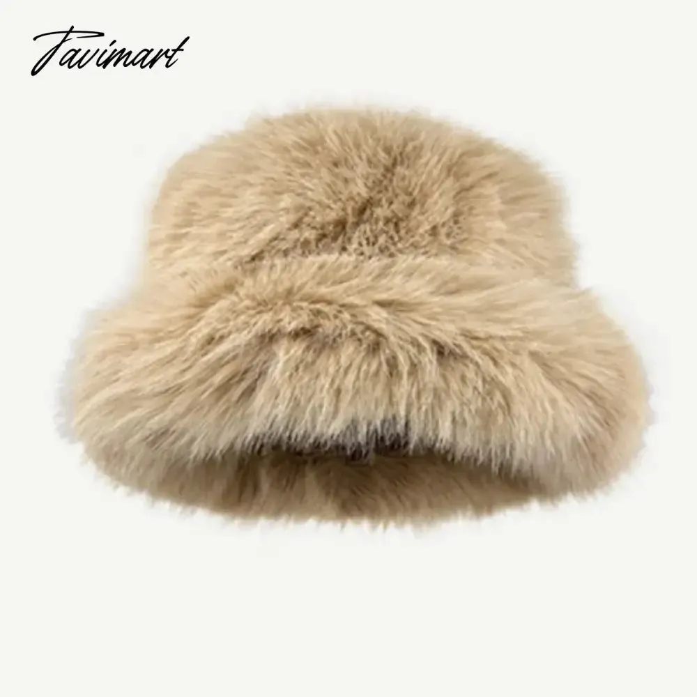 Tavimart Fluffy Faux Fur Bucket Hat Winter Padded Hat Ear Protection Basin Hat Japanese Warm Cold-proof Hat Thicken Fashion Earmuffs Hat