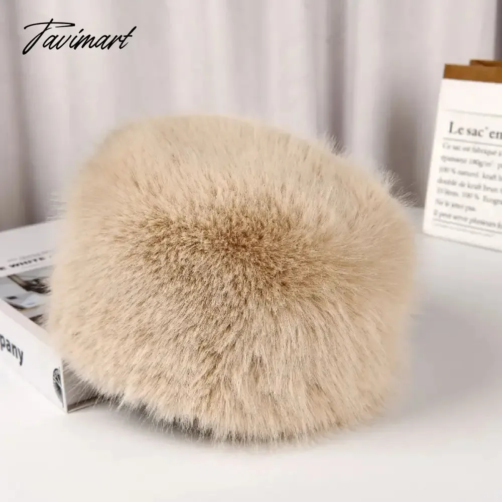 Tavimart Fluffy Faux Fur Bucket Hat Winter Padded Hat Ear Protection Basin Hat Japanese Warm Cold-proof Hat Thicken Fashion Earmuffs Hat