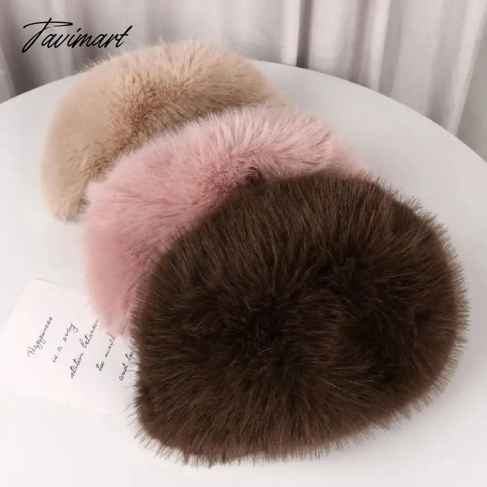 Tavimart Fluffy Faux Fur Bucket Hat Winter Padded Hat Ear Protection Basin Hat Japanese Warm Cold-proof Hat Thicken Fashion Earmuffs Hat